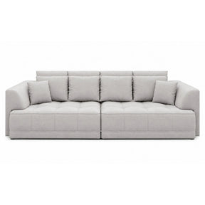 Canapea moderna pentru living TIGA, stofa catifelata crem - Whisper 01, reglaj electric, 302x136x72/88 cm