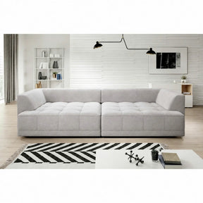 Canapea moderna pentru living TIGA, stofa catifelata crem - Whisper 01, reglaj electric, 302x136x72/88 cm