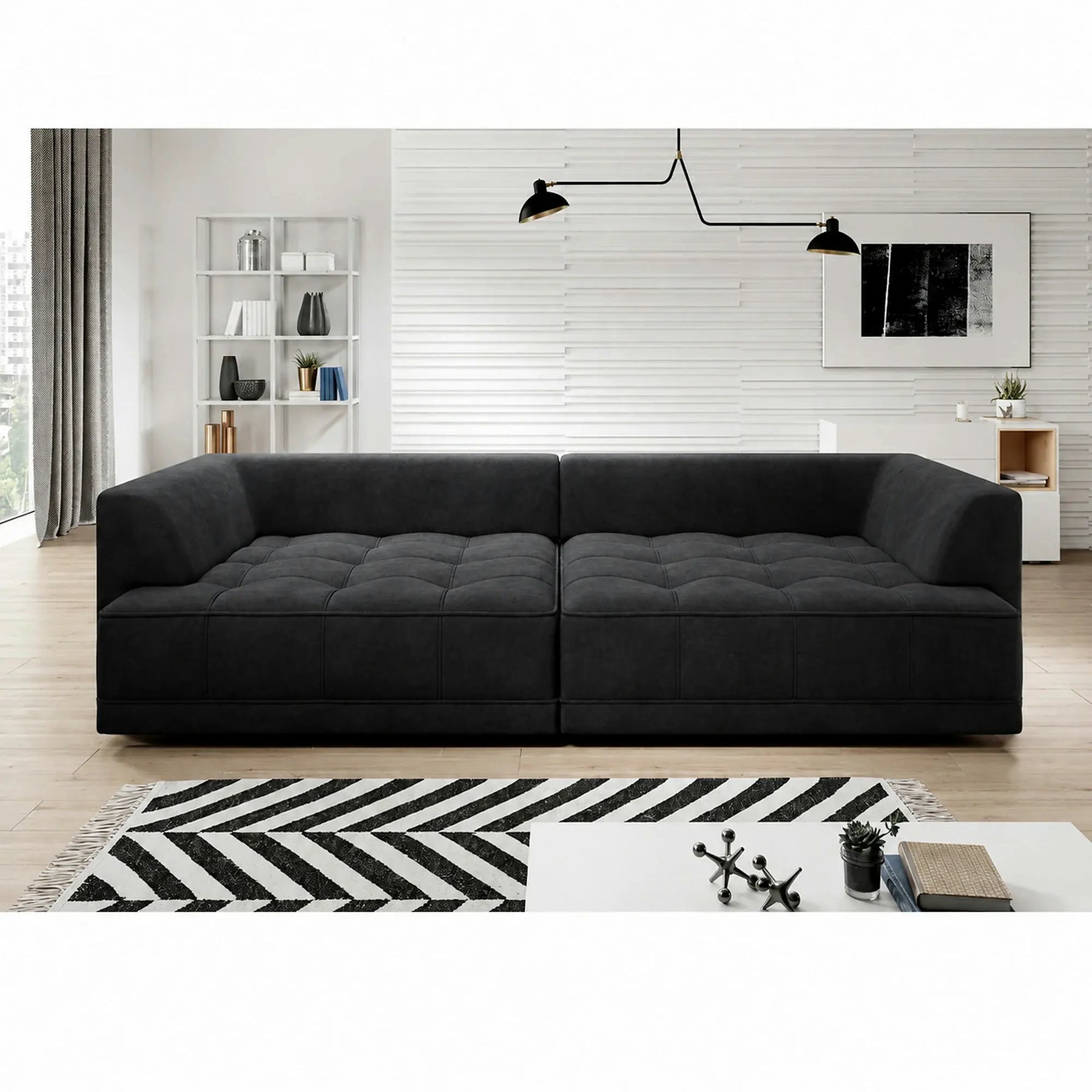Canapea moderna pentru living TIGA, stofa catifelata bej - Whisper 3, cu reglaj electric, 302x136x88/72 cm