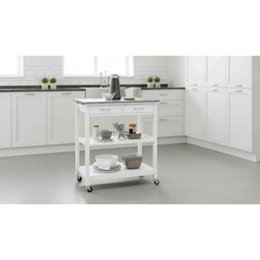 Carucior servire BABETTE, MDF/piatră, alb/gri, 78×48×87 cm