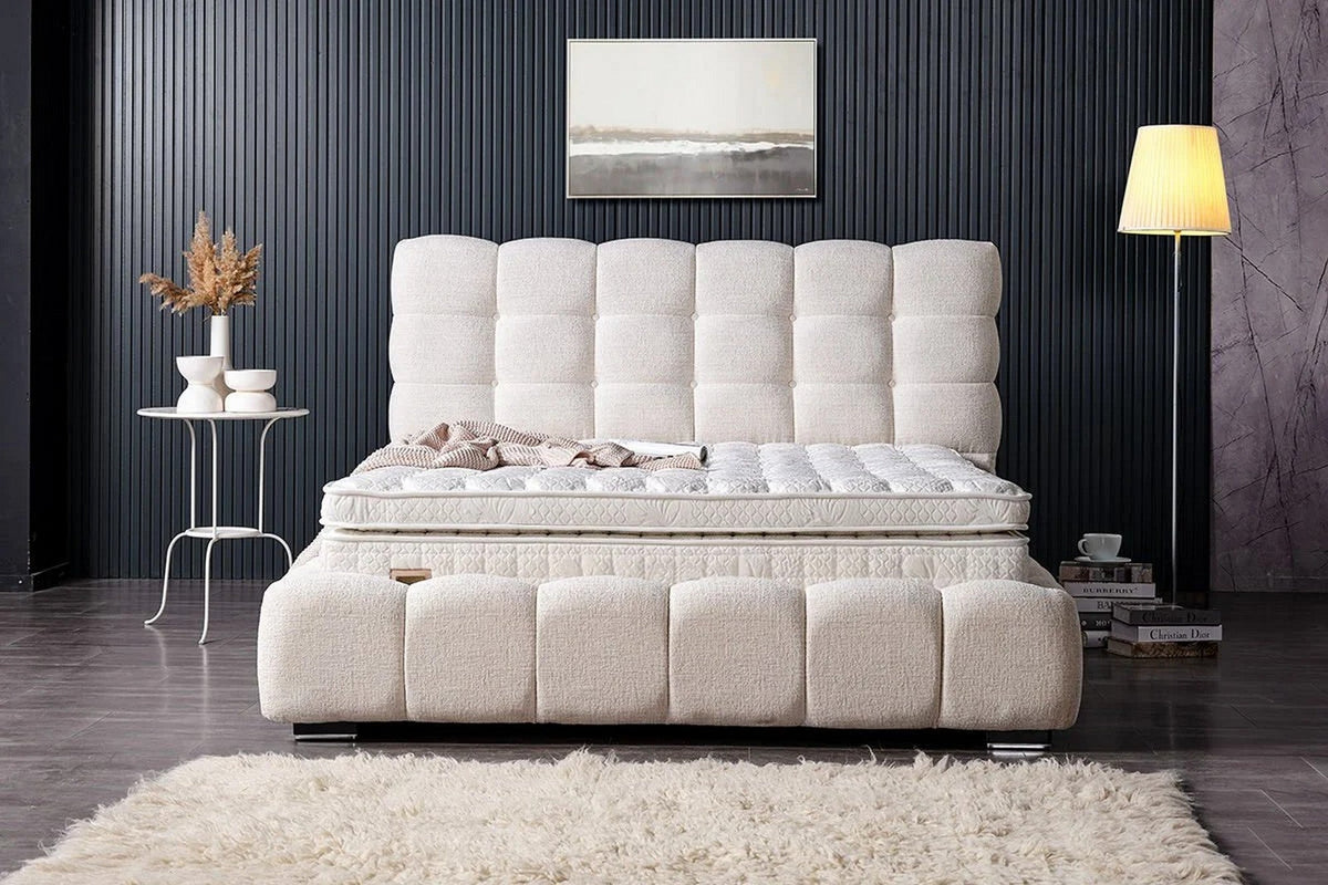 Pat CLOUDS 180x200, stofa crem - Beatto 1062, cu suport saltea