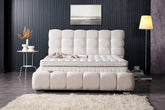 Pat CLOUDS 180x200, stofa crem - Beatto 1062, cu suport saltea