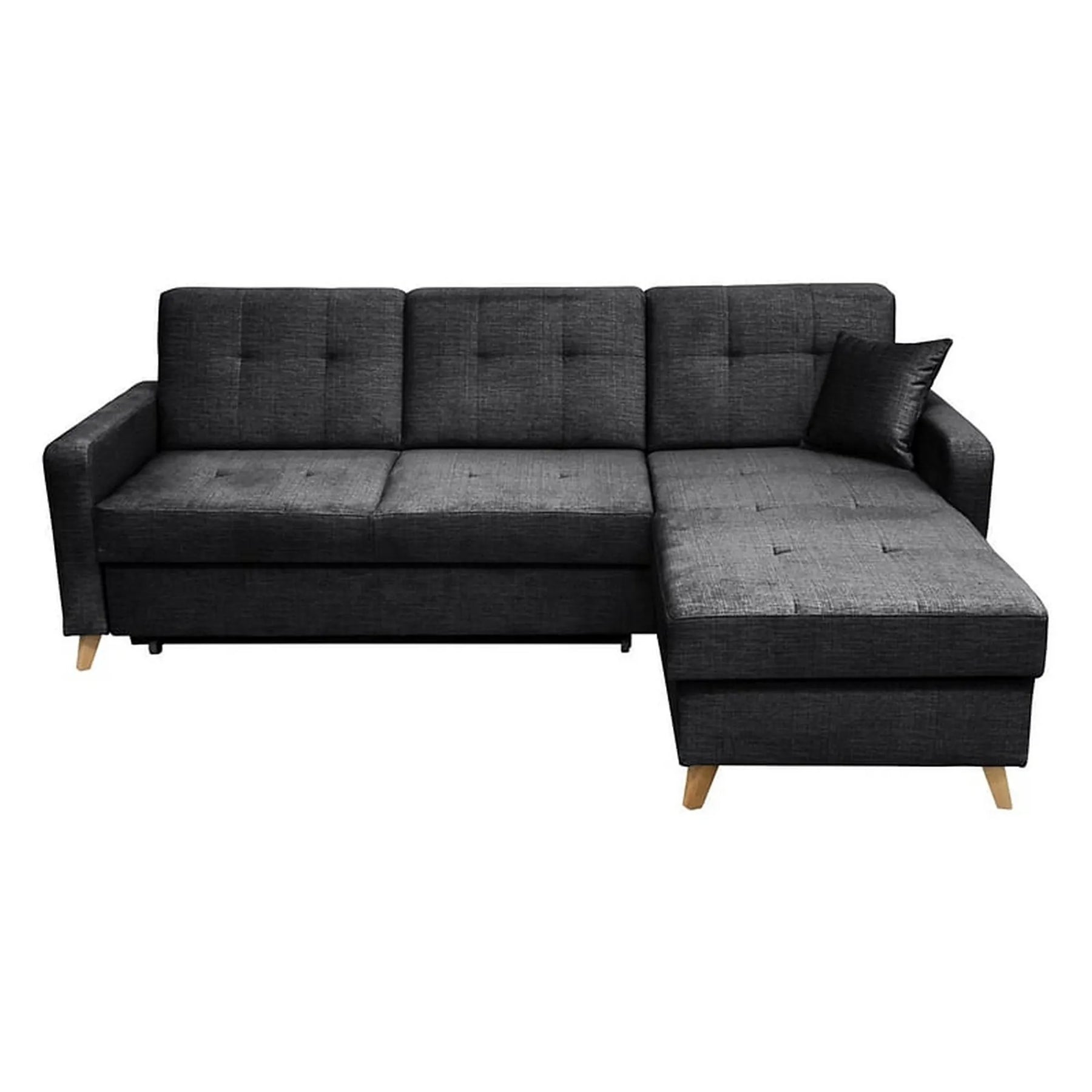 Coltar extensibil LARS, universal, stofa catifelata negru - Voss 19, cu lada depozitare, 223x161x83 cm