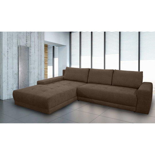 Coltar extensibil universal ADRIA, cu lada depozitare, stofa catifelata maro - MONOLITH 15, 310x213x88 cm