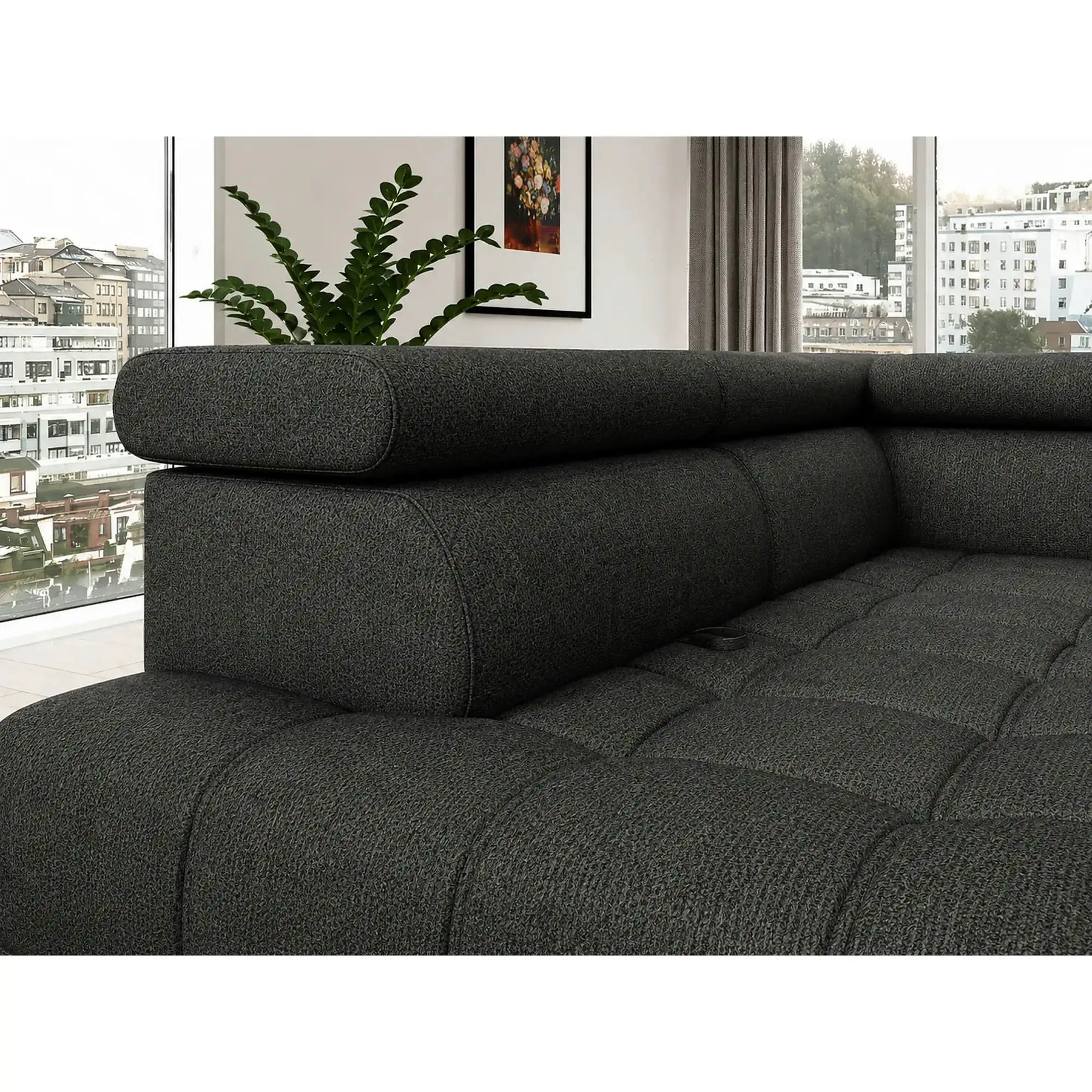 Coltar BAGGIO, stofă clasică/lemn masiv/pal, gri închis - Austin 20, 280×196×100 cm