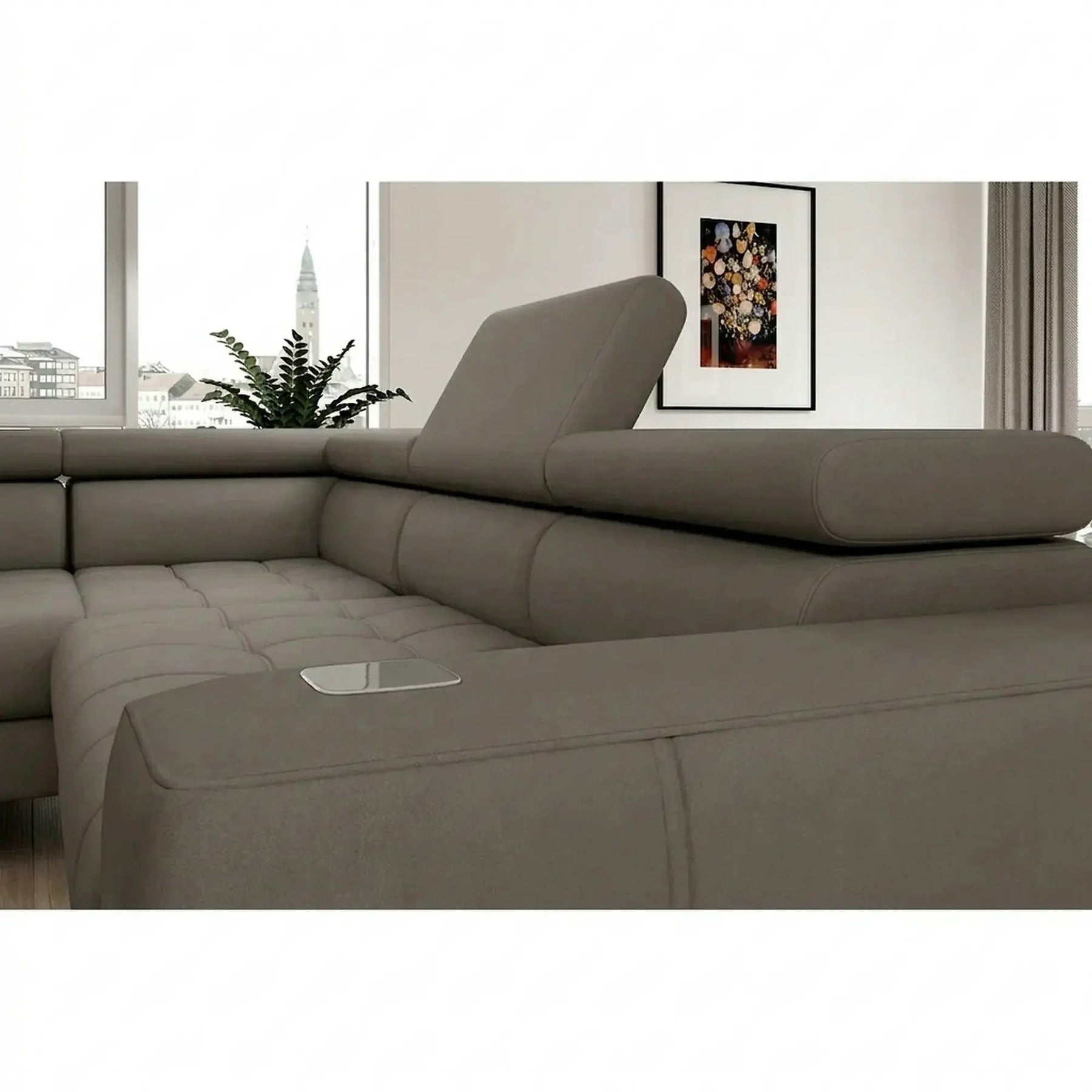 Coltar BAGGIO, stofă catifelata, cappuccino - Poso 03, 280×196×100 cm