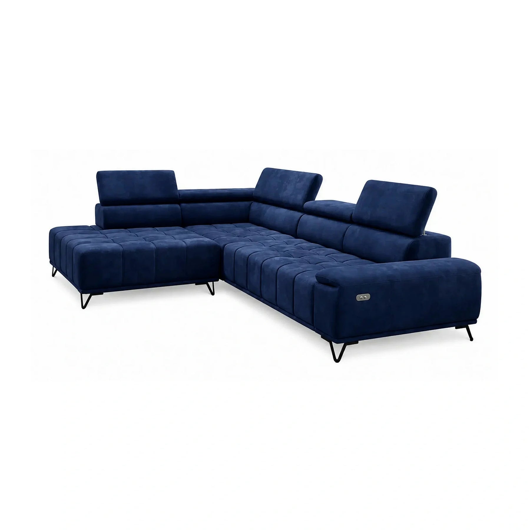 Coltar cu sezlong PALLADIO L, stofă catifelata/lemn masiv/PAL, albastru închis - Riviera 81, 320×220×99 cm