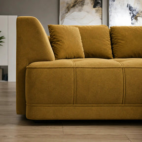 Coltar de living TIGA, stofă clasică/lemn, galben mustar - Austin 11, 286×207×77 cm