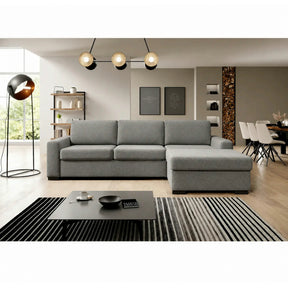 Coltar extensibil 160x200 VANILLA CORNER, sezlong dreapta, stofa catifelata gri - Salvador 14, cu lada depozitare, 303x173x87 cm