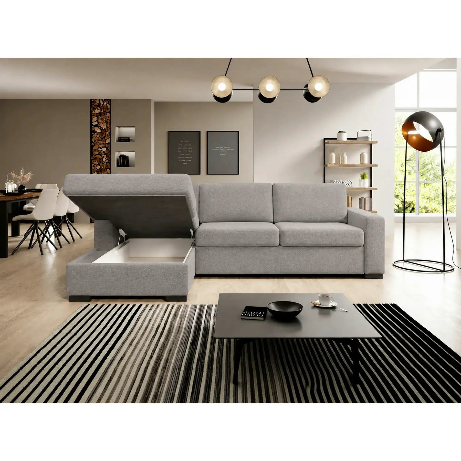 Coltar extensibil 160×200 VANILLA CORNER, stofă catifelata, gri - Salvador 14, 303×173×87 cm