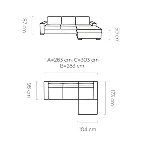 Coltar extensibil 160×200 VANILLA CORNER, stofă catifelata, gri - Salvador 14, 303×173×87 cm