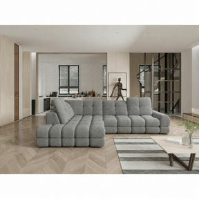 Coltar extensibil 3m TOLLO L, stofă catifelata, gri - Riviera 91, 302×217×105 cm