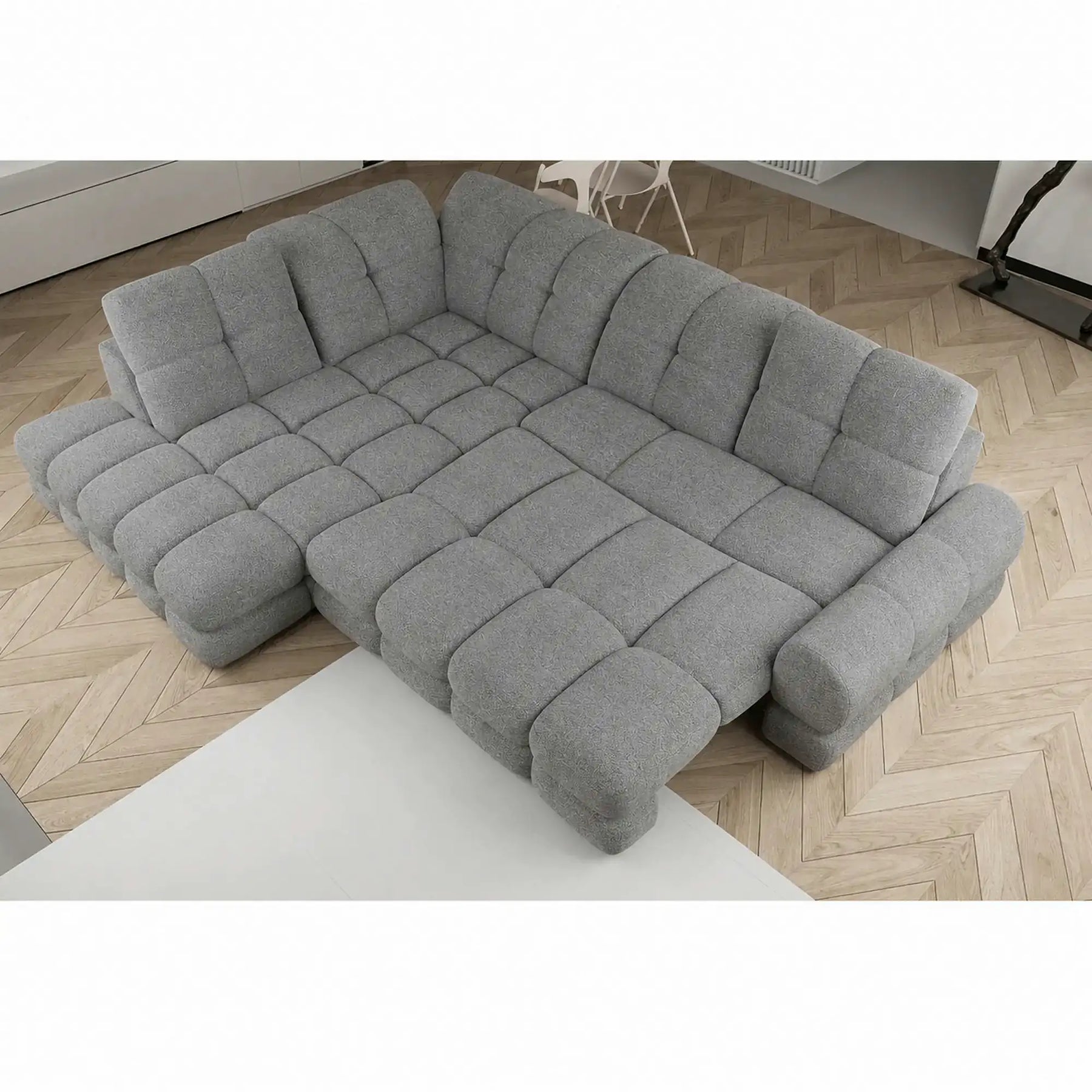Coltar extensibil 3m TOLLO L, stofă catifelata, gri - Riviera 91, 302×217×105 cm