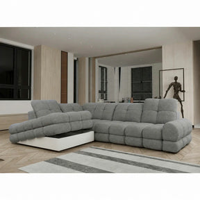 Coltar extensibil 3m TOLLO L, stofă catifelata, gri - Riviera 91, 302×217×105 cm