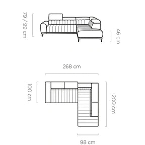 Coltar extensibil CALDO L, stofă catifelata/lemn, mov lila - Monolith 62, 268×200×99 cm
