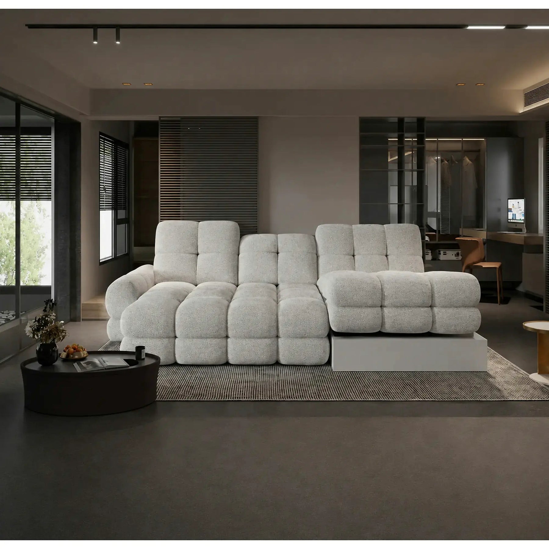 Coltar extensibil confortabil TOLLO MINI, stofă catifelata/lemn/PAL, gri - Element 24, 283×171×105 cm