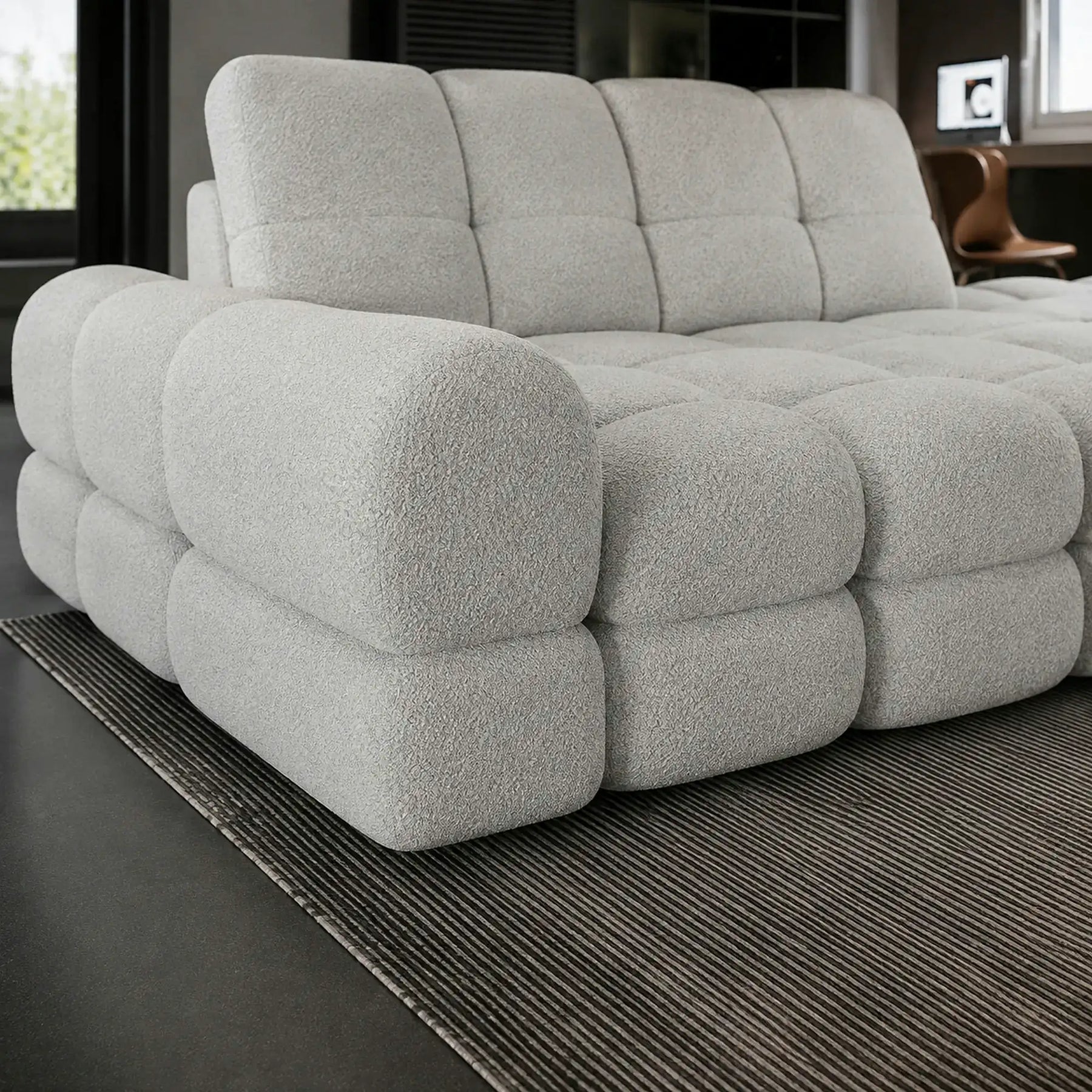 Coltar extensibil confortabil TOLLO MINI, stofă catifelata/lemn/PAL, gri - Element 24, 283×171×105 cm