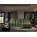 Coltar extensibil confortabil TOLLO MINI, stofă catifelata/lemn/PAL, verde - Shanghai 07, 283×171×105 cm