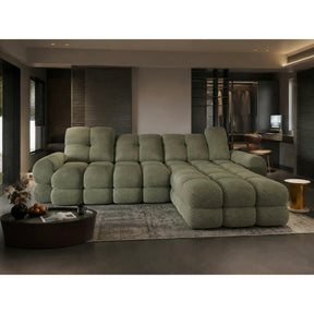 Coltar extensibil confortabil TOLLO MINI, stofă catifelata/lemn/PAL, verde - Shanghai 07, 283×171×105 cm