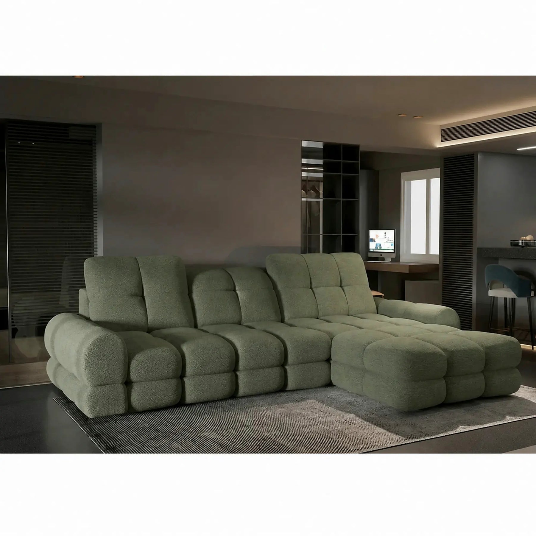 Coltar extensibil confortabil TOLLO MINI, stofă catifelata/lemn/PAL, verde - Shanghai 07, 283×171×105 cm