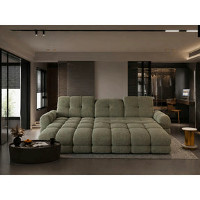 Coltar extensibil confortabil TOLLO MINI, stofă catifelata/lemn/PAL, verde - Shanghai 07, 283×171×105 cm