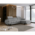 Coltar extensibil cu lada SELVA MINI, stofă catifelata/lemn masiv, gri - Palladium 15, 270×173×95 cm