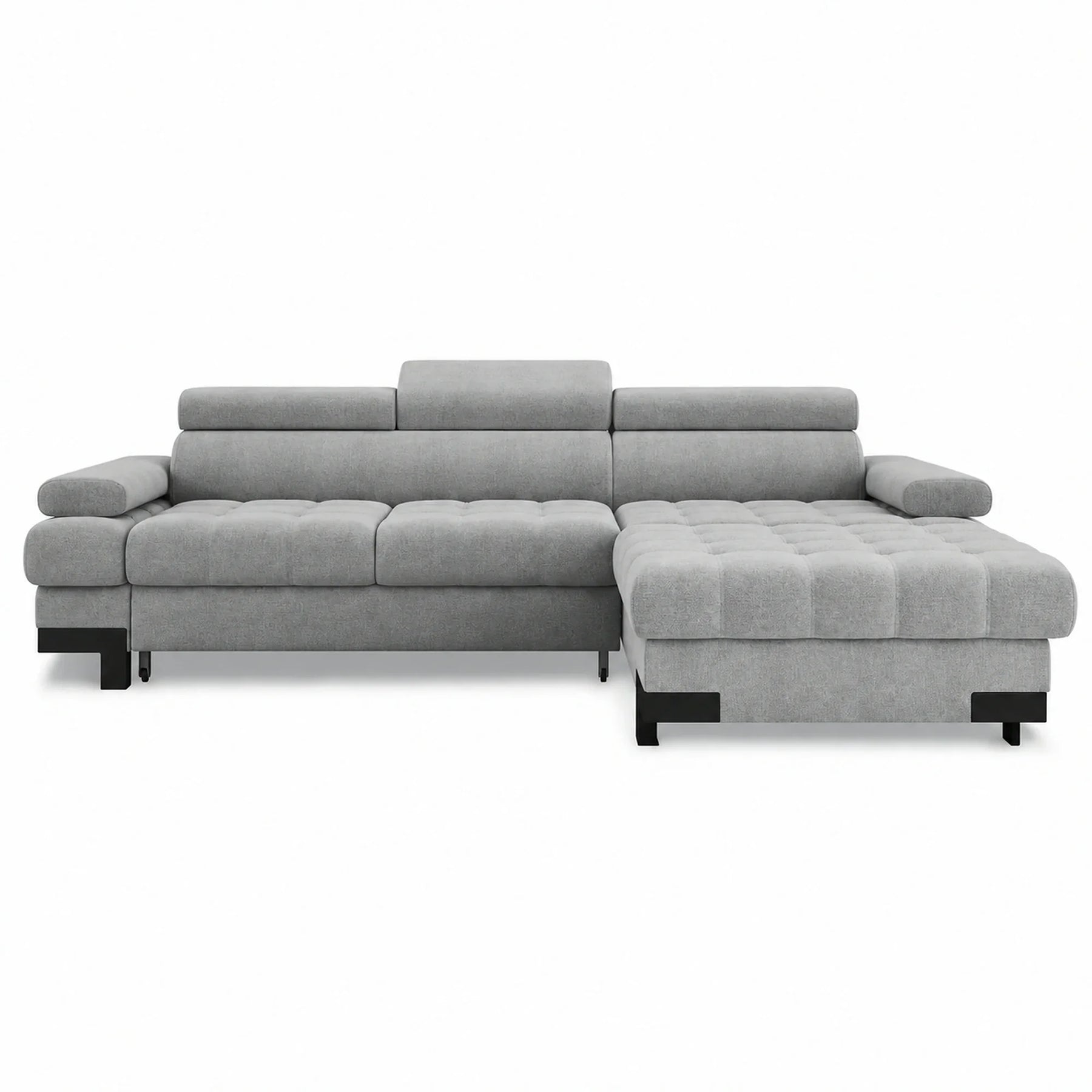 Coltar extensibil cu lada SELVA MINI, stofă catifelata/lemn masiv, gri - Palladium 15, 270×173×95 cm
