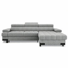 Coltar extensibil cu lada SELVA MINI, stofă catifelata/lemn masiv, gri - Palladium 15, 270×173×95 cm