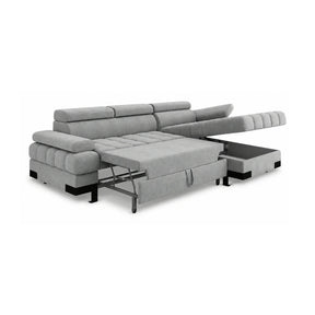 Coltar extensibil cu lada SELVA MINI, stofă catifelata/lemn masiv, gri - Palladium 15, 270×173×95 cm