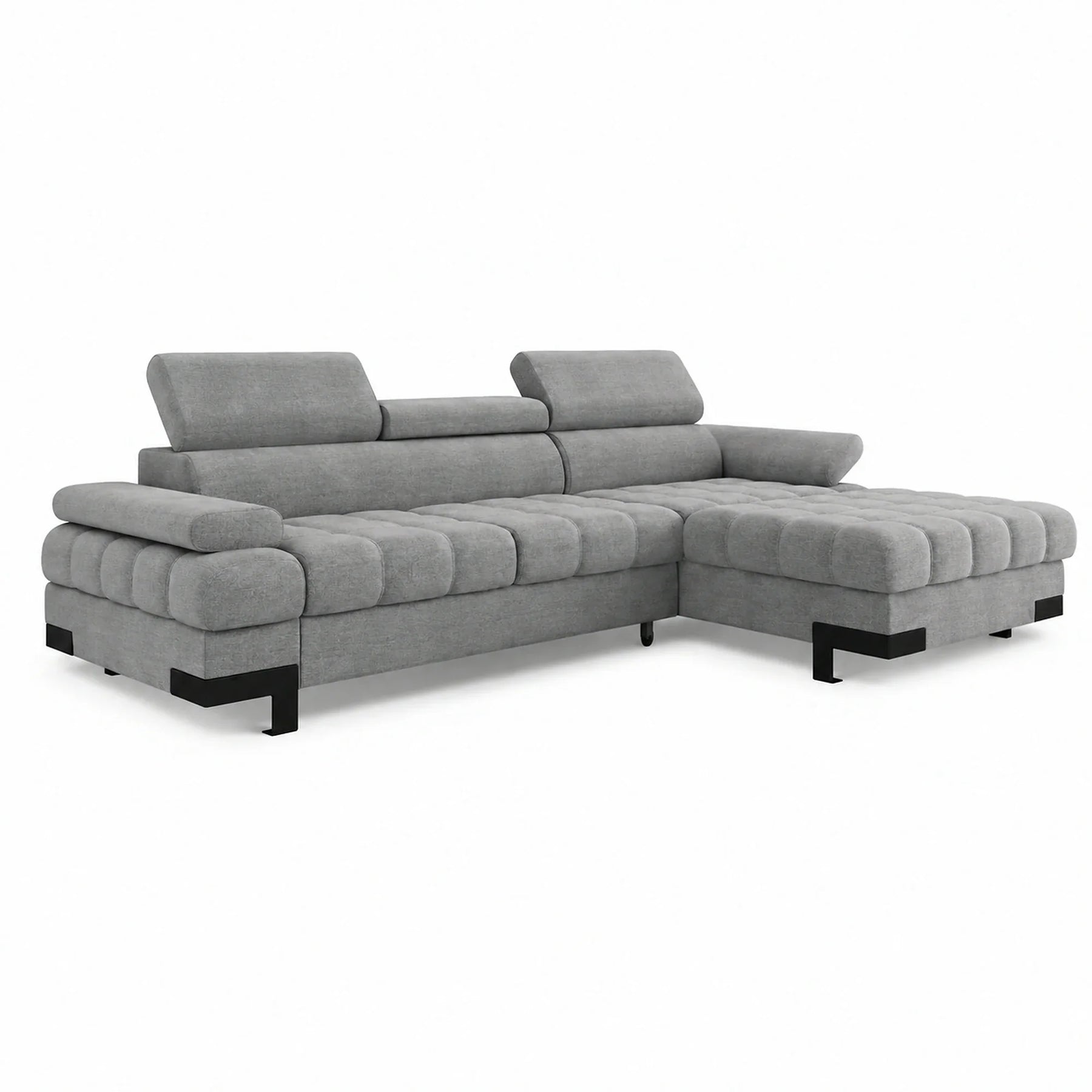 Coltar extensibil cu lada SELVA MINI, stofă catifelata/lemn masiv, gri - Palladium 15, 270×173×95 cm