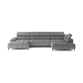 Coltar extensibil modern CALDO XL, stofă catifelata/PAL/lemn, gri - Riviera 91, 342×200×99 cm