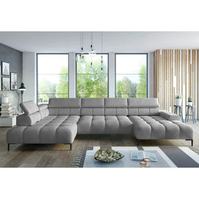 Coltar extensibil modern CALDO XL, stofă catifelata/PAL/lemn, gri - Riviera 91, 342×200×99 cm