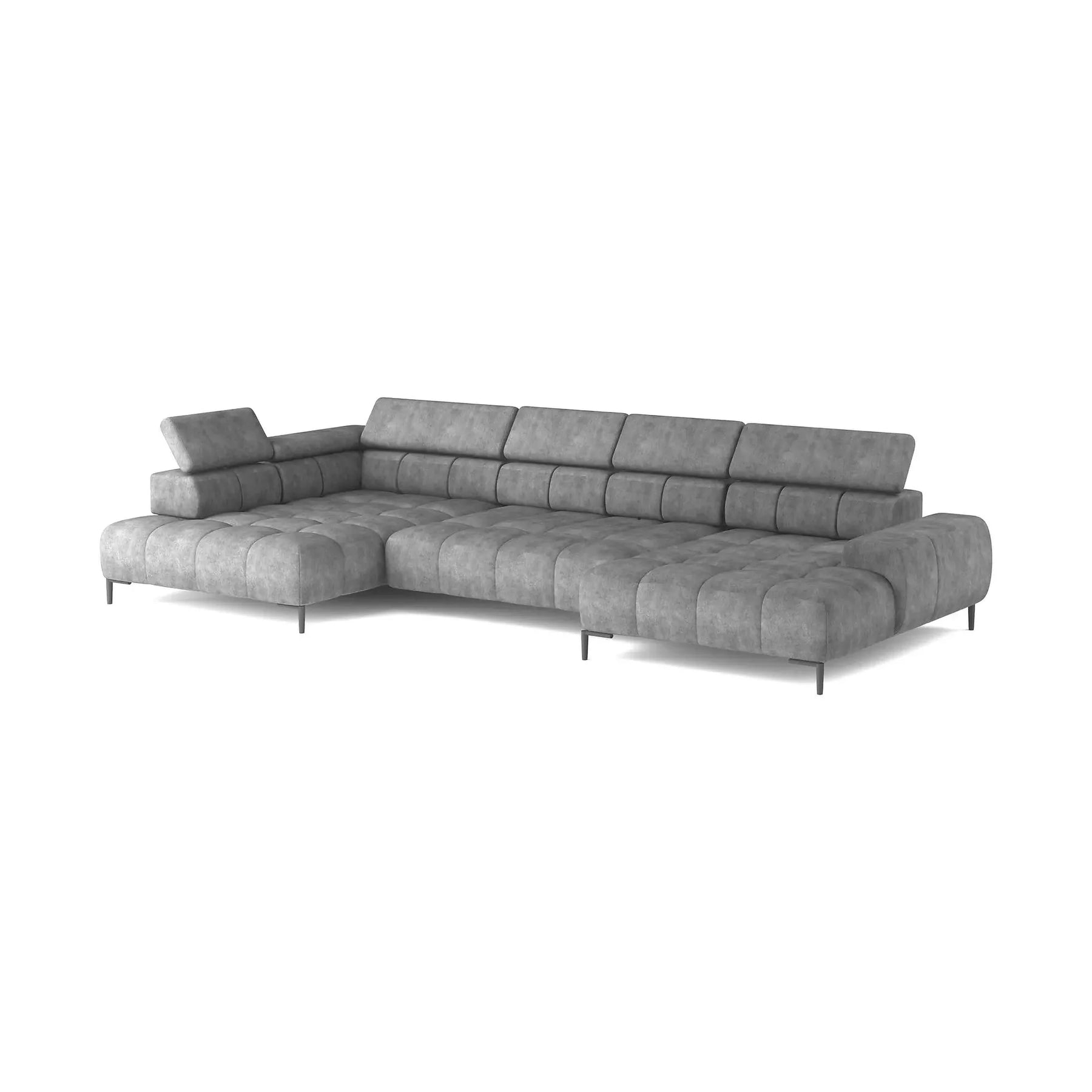 Coltar extensibil modern CALDO XL, stofă catifelata/PAL/lemn, gri - Riviera 91, 342×200×99 cm