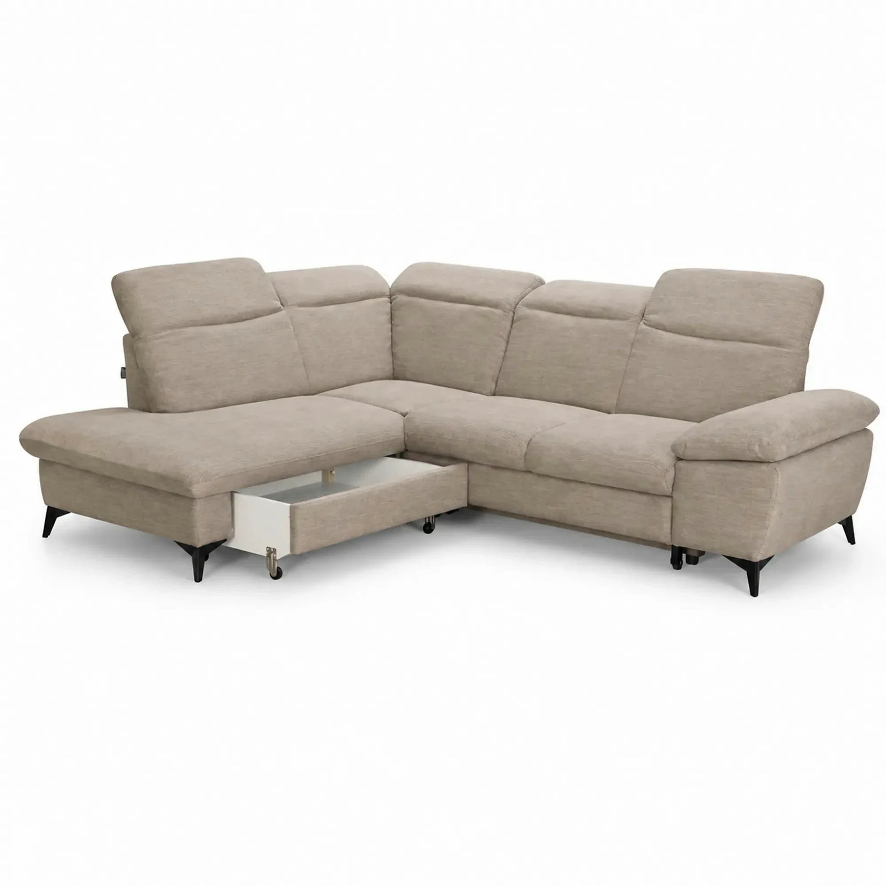 Coltar extensibil modern living LUNA, sezlong stanga, stofa clasica bej - Campsbay R463, 268x212x101 cm