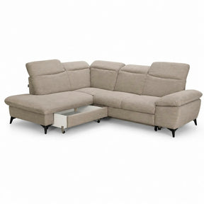 Coltar extensibil modern living LUNA, sezlong stanga, stofa clasica bej - Campsbay R463, 268x212x101 cm
