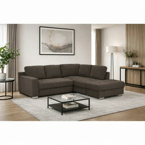 Coltar extensibil modern living ROCA, sezlong dreapta, stofa catifelata maro - Monolith ML20, 262x241x89 cm