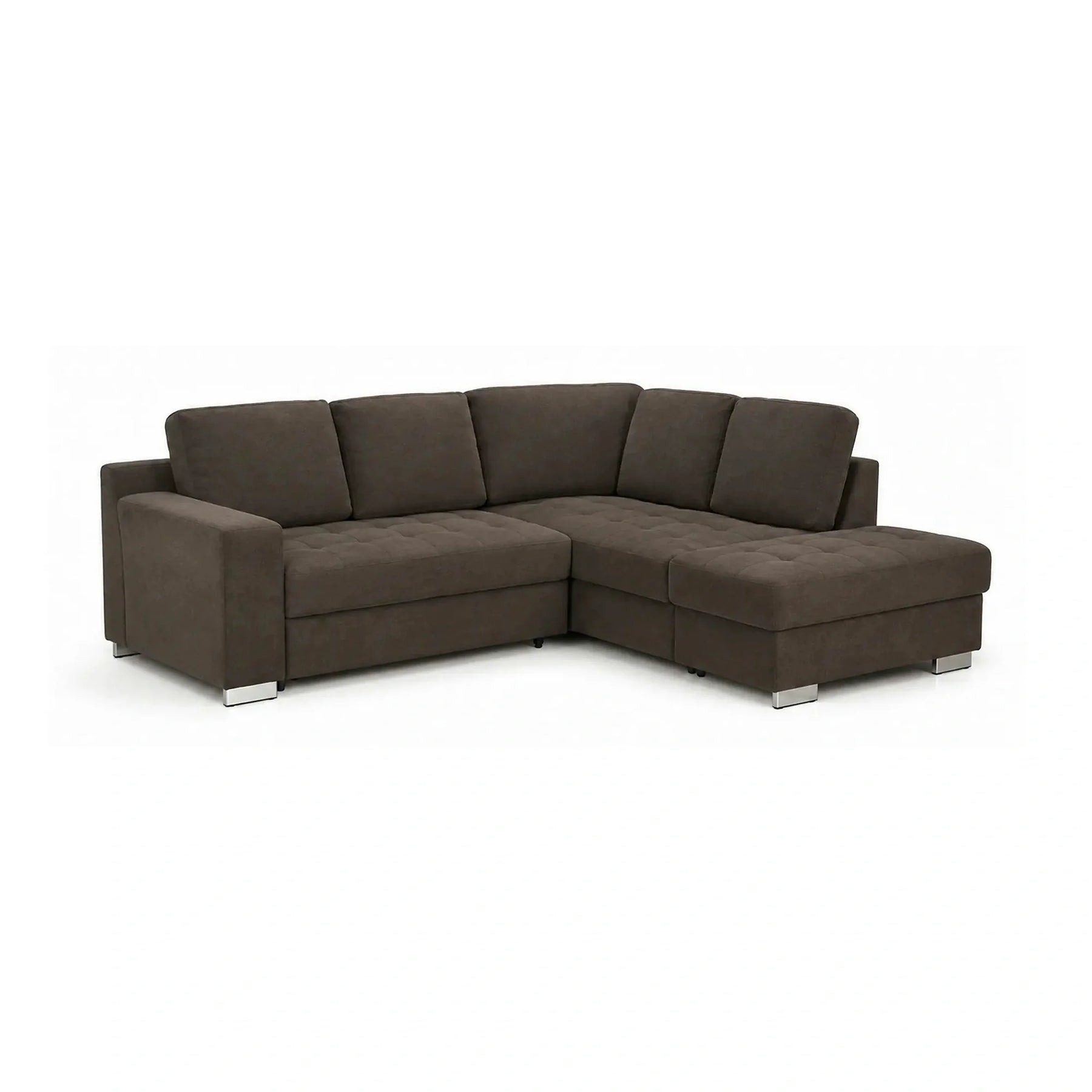 Coltar extensibil modern living ROCA, sezlong dreapta, stofa catifelata maro - Monolith ML20, 262x241x89 cm