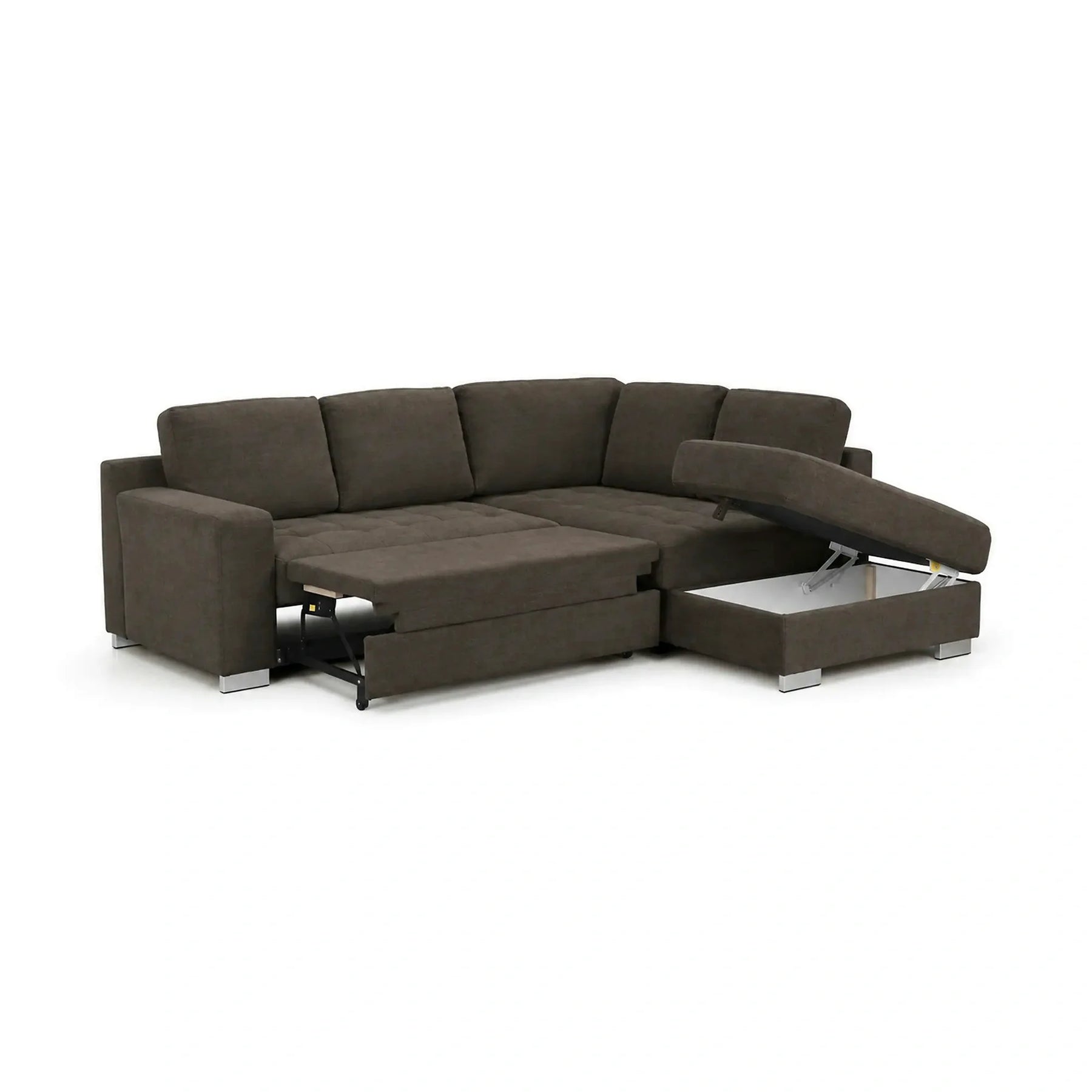 Coltar extensibil modern living ROCA, sezlong dreapta, stofa catifelata maro - Monolith ML20, 262x241x89 cm