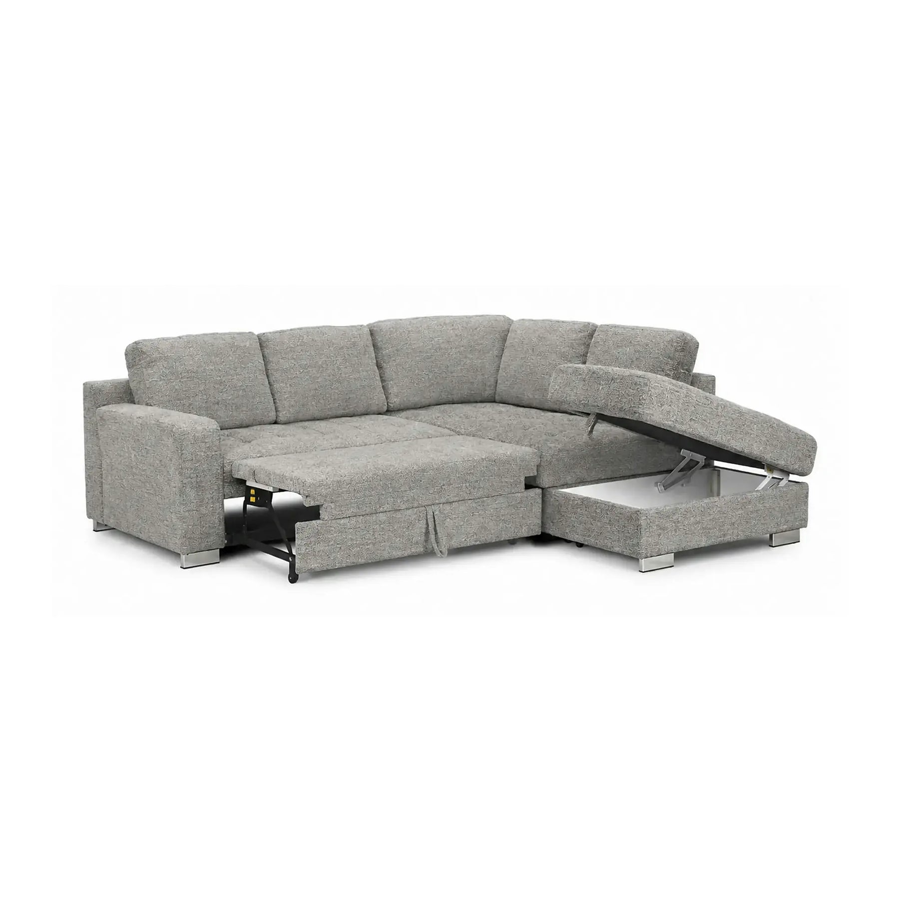 Coltar extensibil modern living ROCA, sezlong dreapta, stofa gri deschis - Rimini R073, 262x241x89 cm