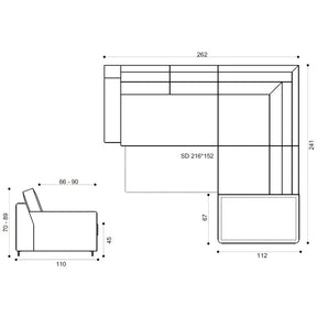 Coltar extensibil modern living ROCA, sezlong stanga, stofa catifelata maro - Monolith ML20, 262x241x89 cm