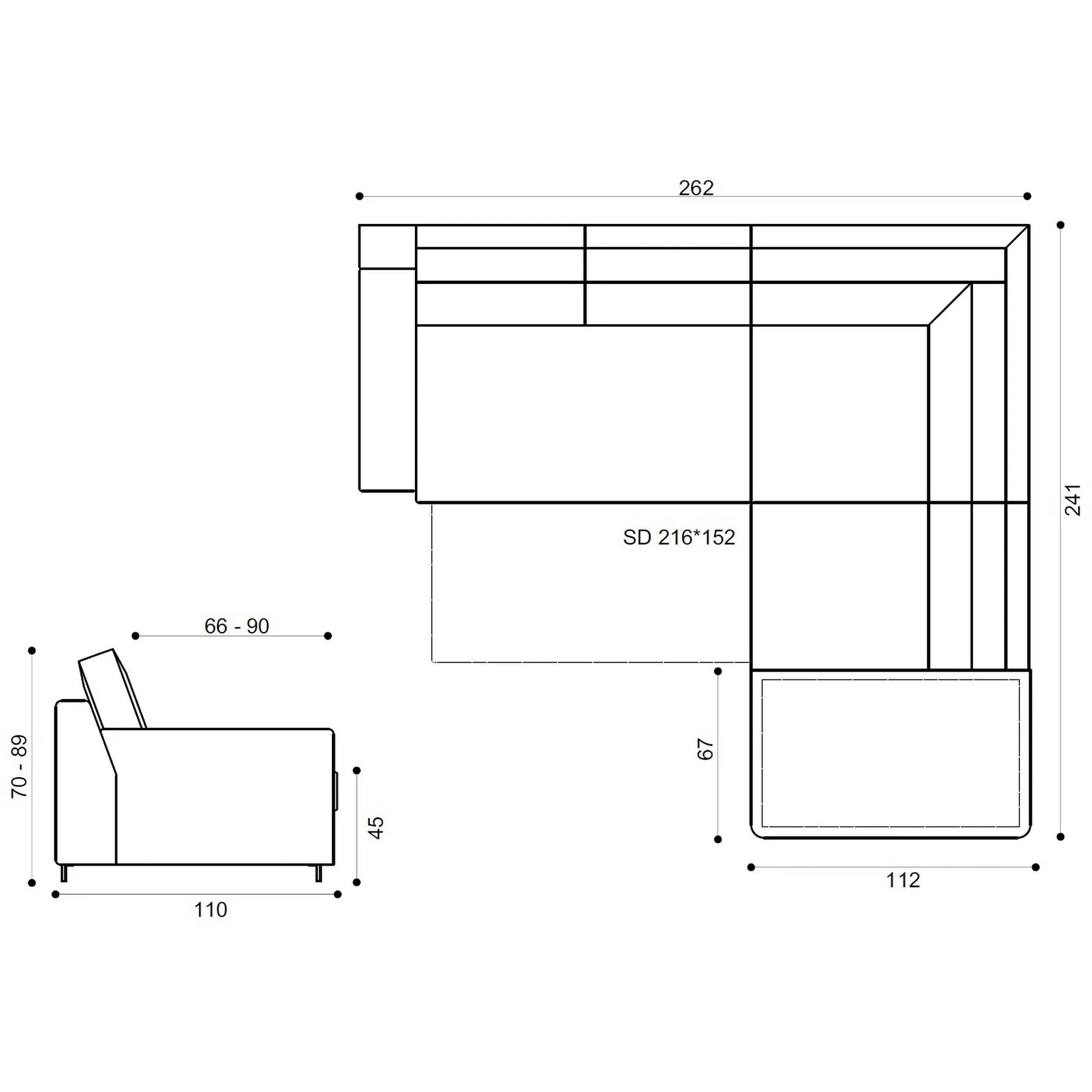 Coltar extensibil modern living ROCA, sezlong stanga, stofa maro - Rimini R071, 262x241x89 cm