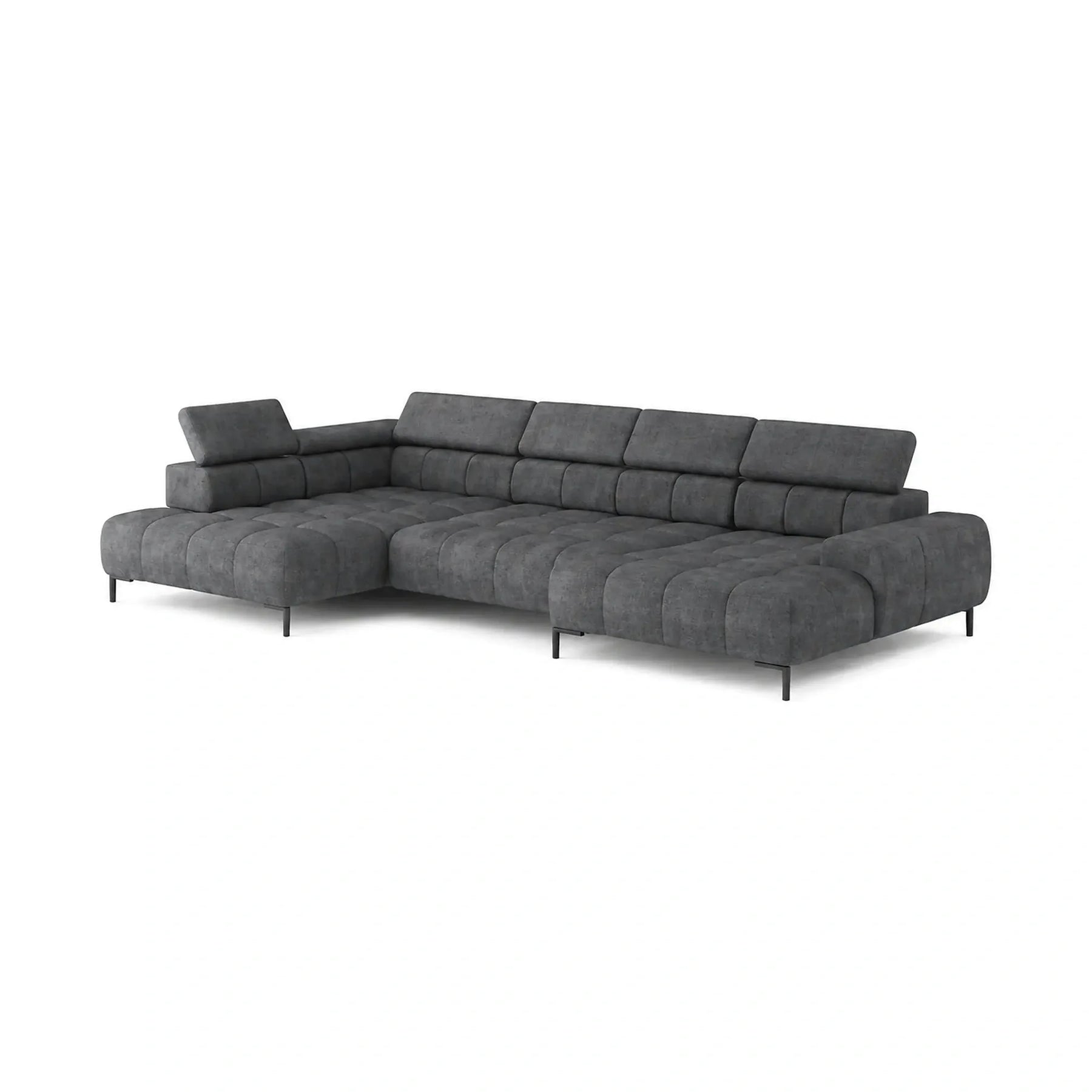 Coltar extensibil modern PLAZA XL, stofă catifelata/lemn masiv/PAL, gri închis - Salvador 15, 385×216×99 cm