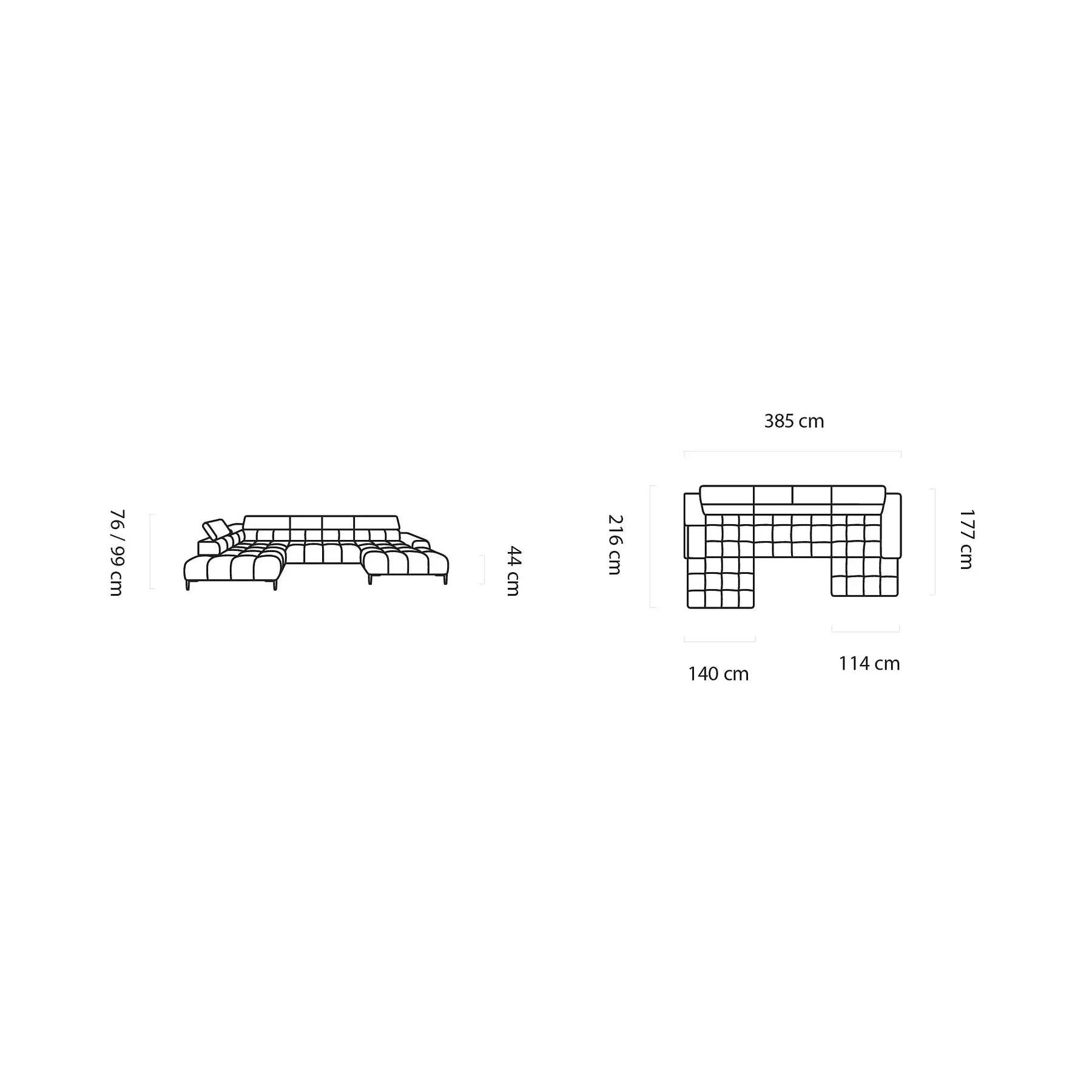 Coltar extensibil modern PLAZA XL, stofă catifelata/lemn masiv/PAL, gri închis - Salvador 15, 385×216×99 cm