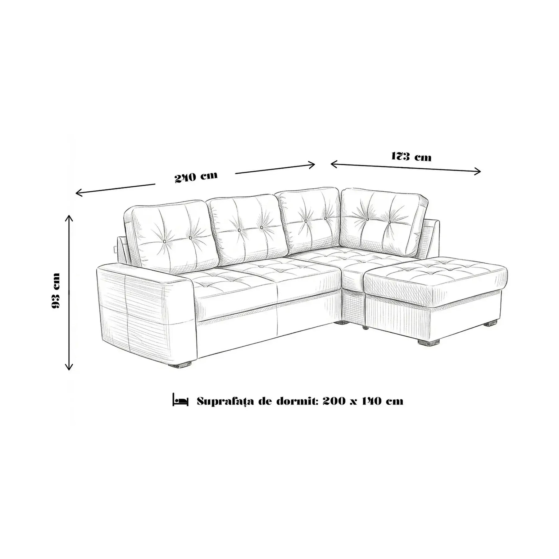 Coltar extensibil pentru living HERA, sezlong dreapta, stofa gri - Orlando C018, 240x173x93 cm