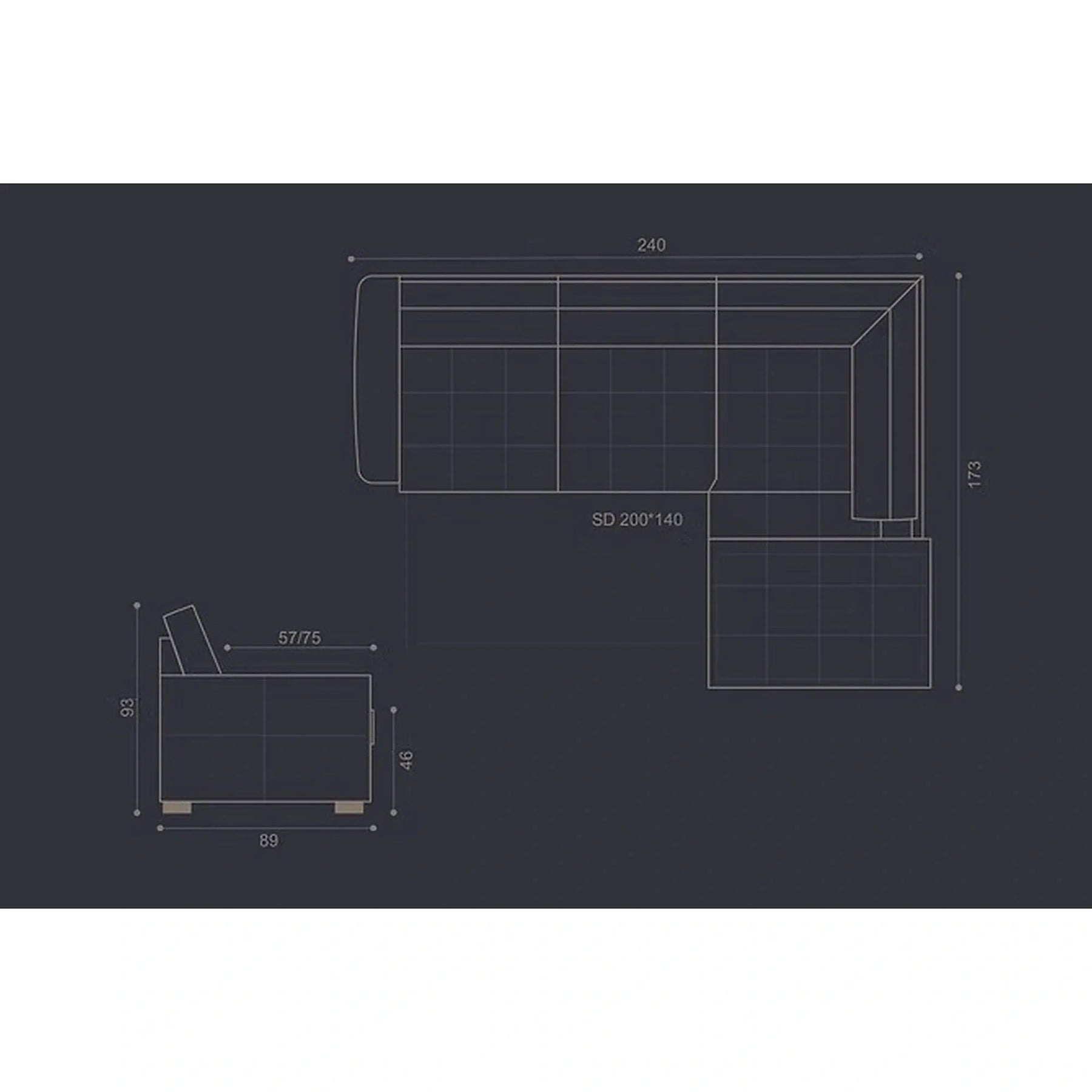 Coltar extensibil pentru living HERA, sezlong dreapta, stofa gri - Orlando C018, 240x173x93 cm