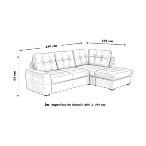 Coltar extensibil pentru living HERA, sezlong stanga, stofa maro deschis - Miracle C278, 240x173x93 cm