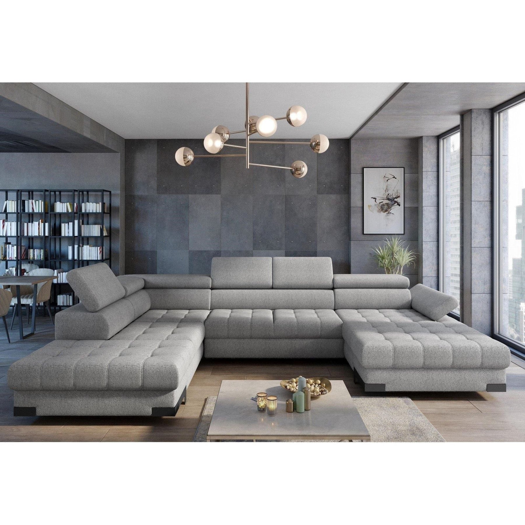 Coltar extensibil SELVA XL, sezlong stanga, stofa catifelata turcoaz inchis - Riviera 87, Gama Premium, cu lada depozitare si tetiere reglabile, 339x223x95 cm