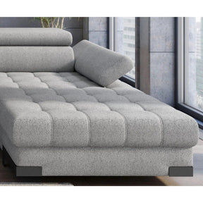 Coltar extensibil SELVA XL, sezlong stanga, stofa catifelata turcoaz inchis - Riviera 87, Gama Premium, cu lada depozitare si tetiere reglabile, 339x223x95 cm