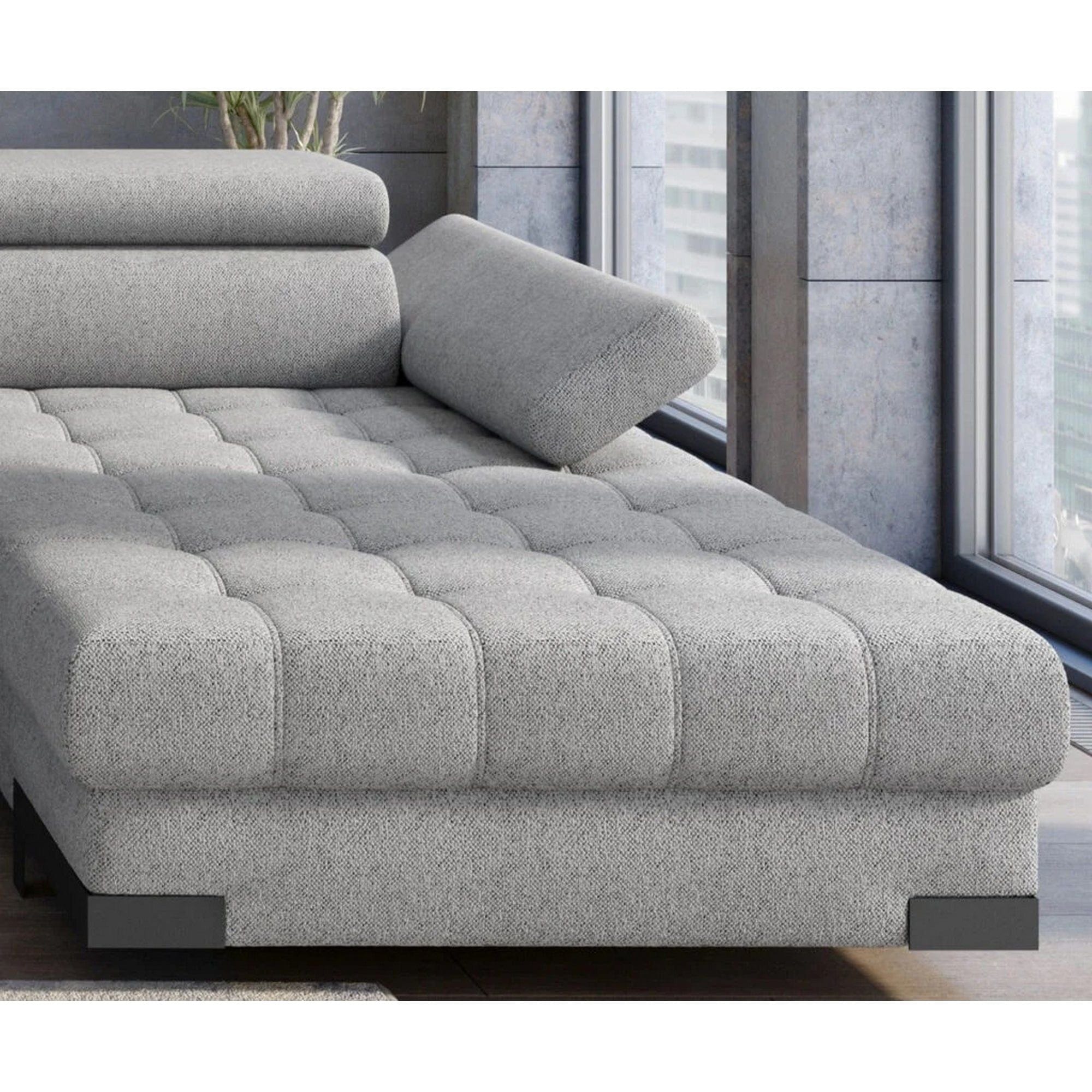 Coltar extensibil SELVA XL, sezlong stanga, stofa catifelata turcoaz inchis - Riviera 87, Gama Premium, cu lada depozitare si tetiere reglabile, 339x223x95 cm