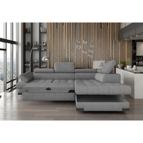 Coltar extensibil SELVA L, sezlong dreapta, stofa clasica gri - Austin 19, cu lada depozitare, 263x223x95 cm